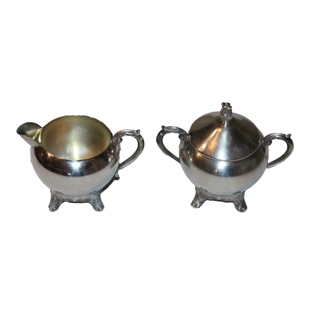 vintage F.B. Rogers Silver Co. silverplated creamer & sugar set with lid footed